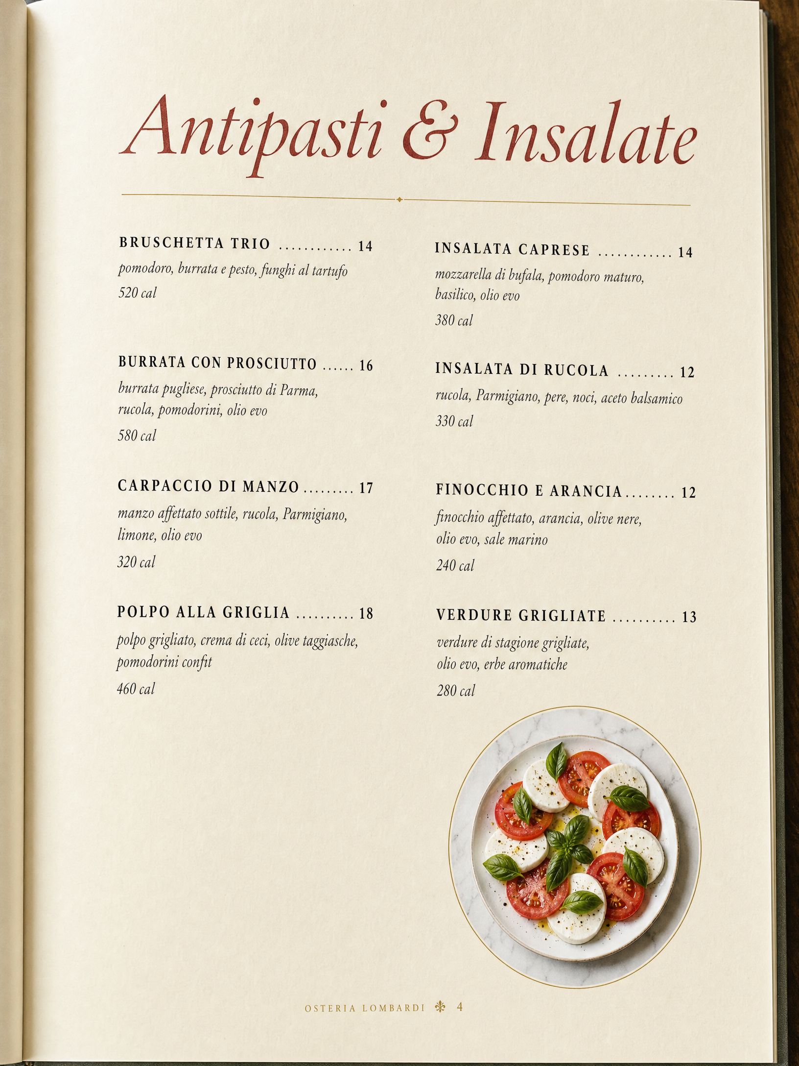 Sample menu spread