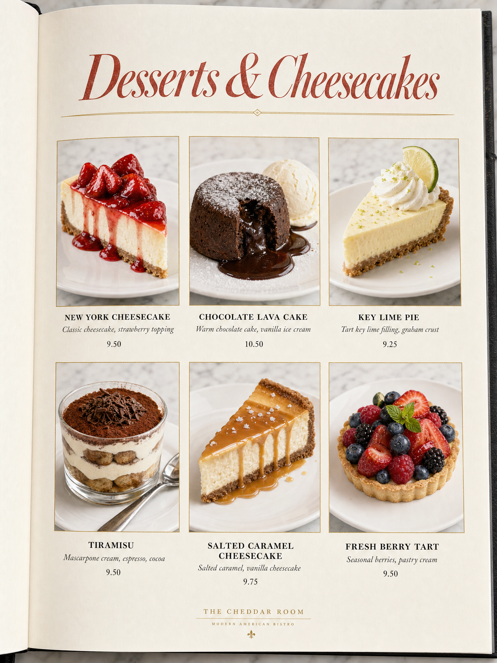Modern American menu concept